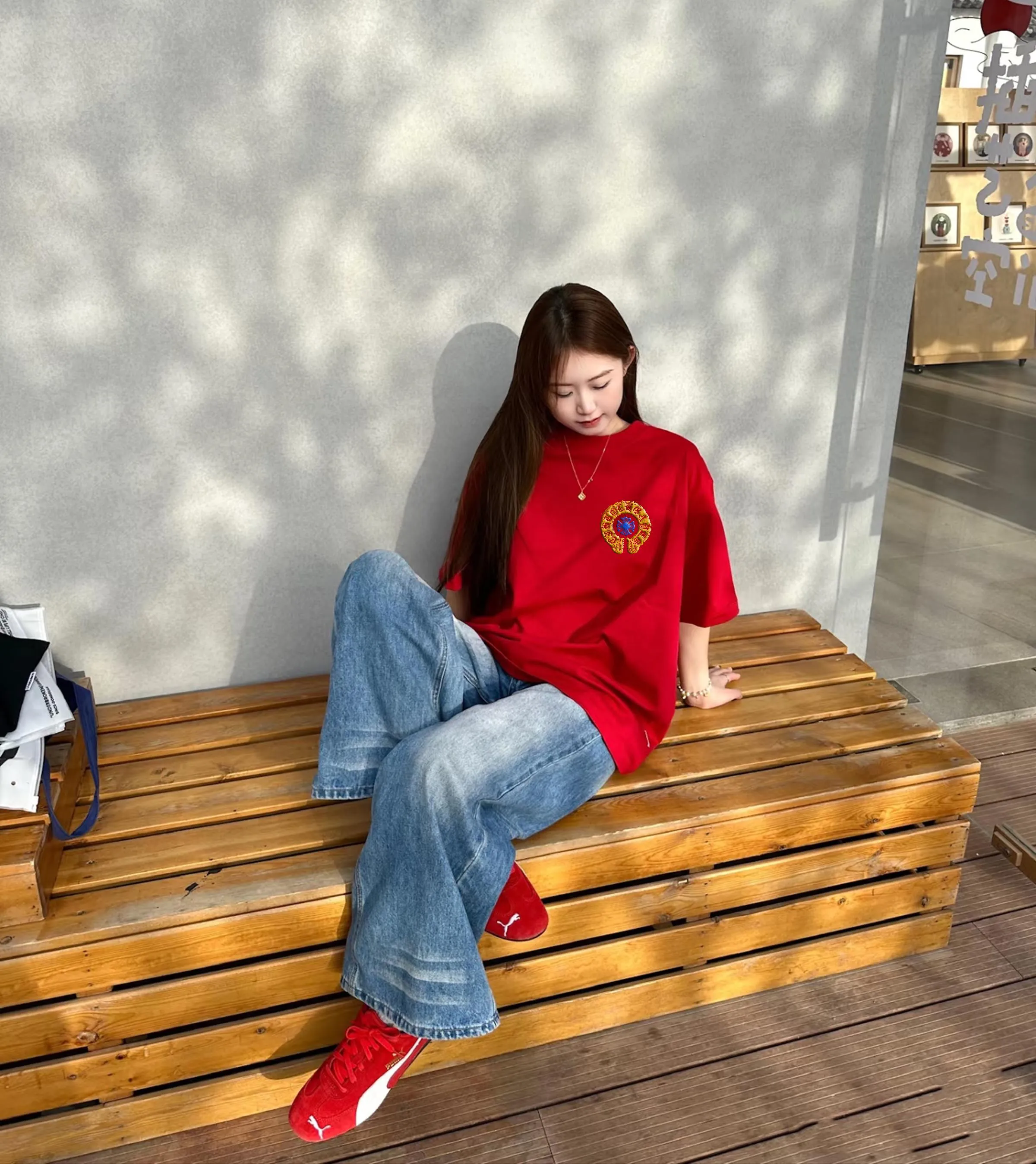 🅿️190 Croxin 2025 autumn and winter new style 250g round neck short-sleeved tee. Really great. Unisex loose version. Size S M L XL XXL five sizes black white red